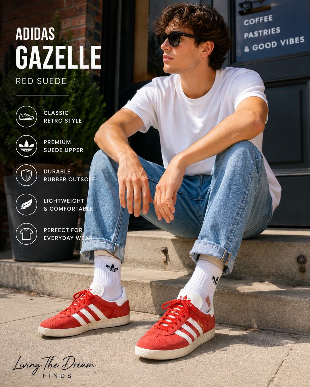 Adidas Gazelle Red Suede White Stripes Sneakers US Size 8 Retro Classic Shoes